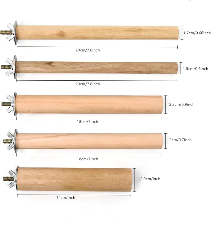 Bird Perch,5 Pieces Wooden Parrot Claw Standing Stick with Different Diameter and Lengths for Budgies Parakeet Canaries Cockatiel,Bird Cage Accessories (5 pcs Perches Pole)