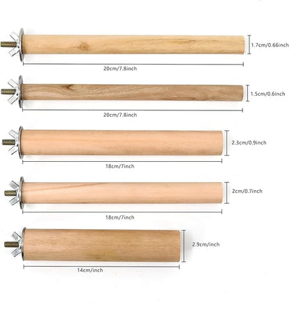 Bird Perch,5 Pieces Wooden Parrot Claw Standing Stick with Different Diameter and Lengths for Budgies Parakeet Canaries Cockatiel,Bird Cage Accessories (5 pcs Perches Pole)