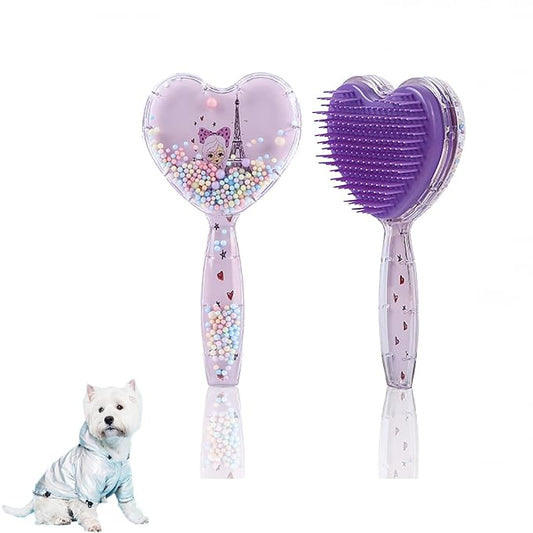 Soft Dog Brush for Small Dogs - Gentle Puppy Massaging Brush for Shih Tzus, Yorkies, Maltipoos, Maltese, Cats & Rabbits - Love Shape Design for All Hair Types (Purple)