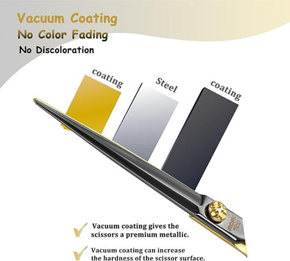 7.5'' Professional Straight Dog Grooming Scissors with Decorative Screw Sharp and Durable Black and Gold 440C Stainless Steel Dog Shears Easy Use for Groomers and Home user.