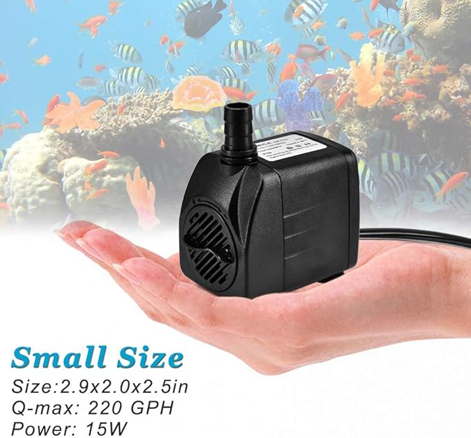 DOMICA 220GPH Ultra Quiet Fountain Pump (15W 800L/H), Small Submersible Pump for Pond, Water Feature, Aquariums, Hydroponics, Indoor or Outdoor Fountain