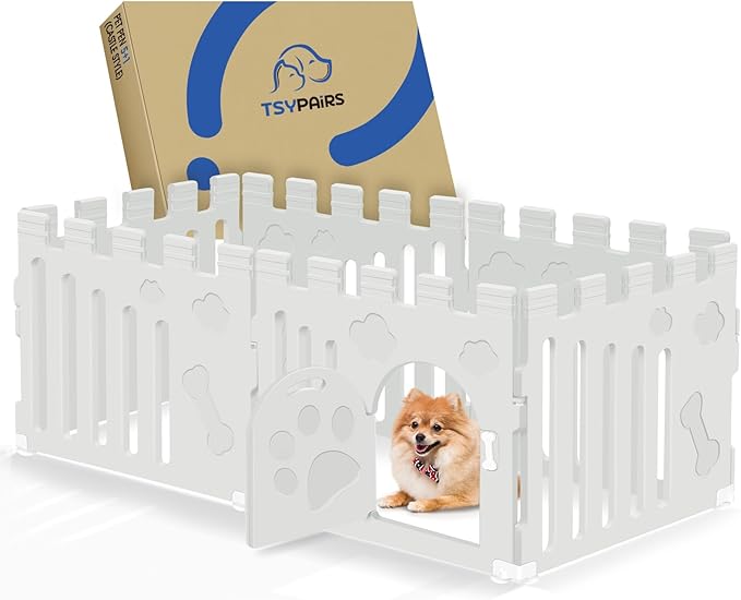 Dog Playpen with Door, 6-Panel 24" Indoor Cat Puppy Playpen, Strong Plastic Small Pet Safety Fence Dog Pen, Non-Slip and Secure Pet Gate, White