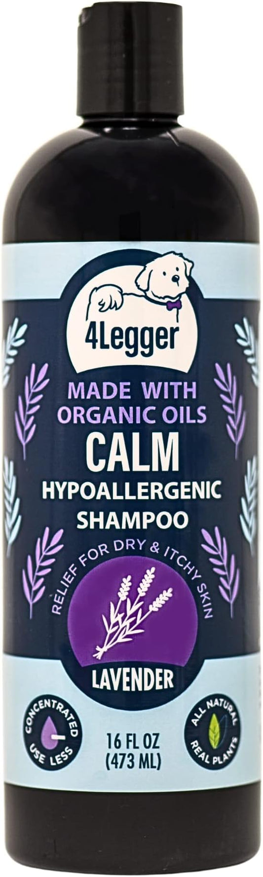 Calm All Natural Lavender Dog Shampoo - Organic Dog Shampoo for Dry Itchy Skin - Calming and Hypoallergenic for Sensitive Skin - Concentrated - USA