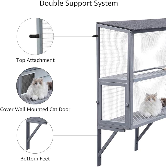 beeNbkks Cat Catio, 2-Tier Window Box Enclosure for Multiple Indoor Cats, Expandable Wooden Pet Perch House, Secure Comfortable Outdoor Haven, All Weather Use, Nature-Friendly Design