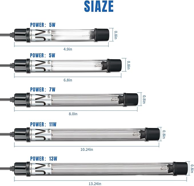5W 6.9 Inch Aquarium UV Light for 10-55 Gallon Fish Tank Aquarium Light Green Clean Machine