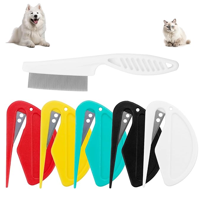 6 Pcs Pet Multifunctional Knotting Comb for Dogs, Cats, Puppies, and Rabbits, Plastic Grooming Comb for Hair Shedding and Tangle Removal