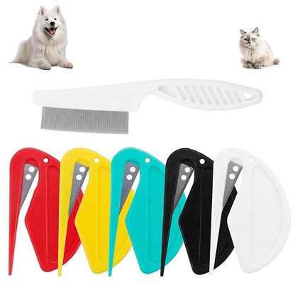 6 Pcs Pet Multifunctional Knotting Comb for Dogs, Cats, Puppies, and Rabbits, Plastic Grooming Comb for Hair Shedding and Tangle Removal