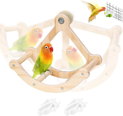 Bird Perch Toy, Interactive Rocking Parakeet Perch, Wooden Exercise Wheel for Cockatiels, Puzzle Enrichment Toy for Parrots, Bird Cage Accessories for Budgies & Conures(Pirate Ship)