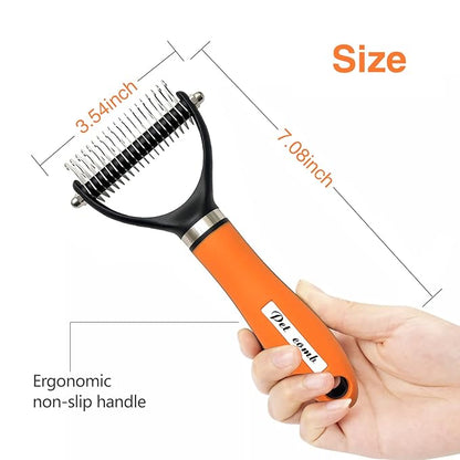 Dog Brush - Shedding Tool for Long-Haired Dogs (Orange)