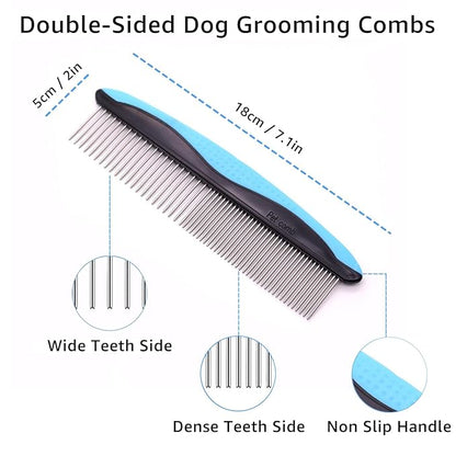 YINGFAN Pet Grooming Combo, Double-Sided Dematting Deshedding Undercoat Rake for Dogs and Cats, Dog Brush with Metal Comb for Detangling (Pink)