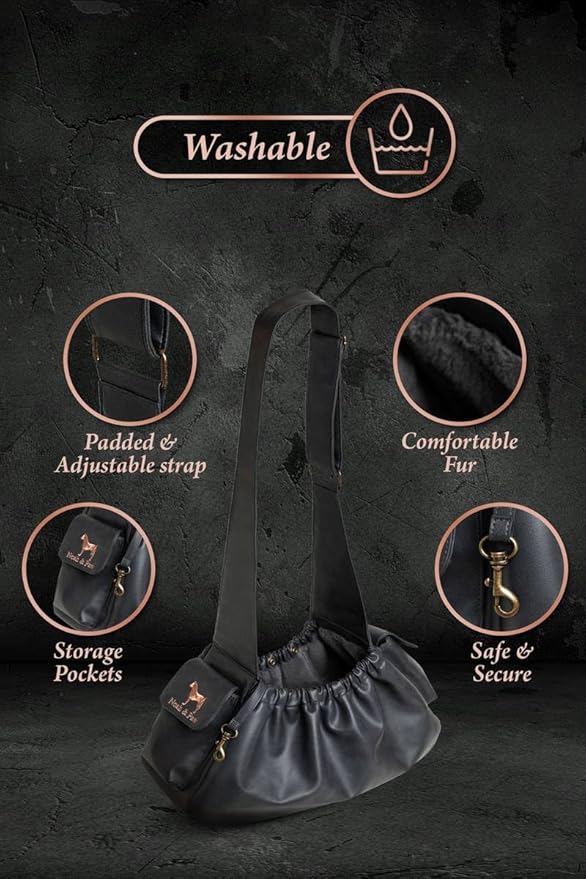 Noah & Paw Dog Sling Carrier for Small Dogs 5-18lb, Dog Sling for Small Dogs and Cats, Dog Carrier with Adjustable Padded Strap, Vegan Leather Lined with Fur, Double Safety Feature, Machine Washable