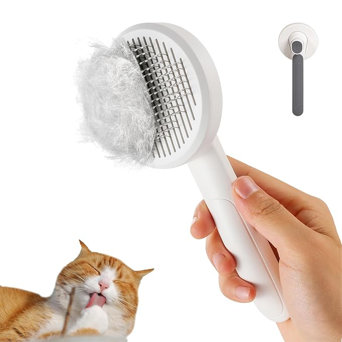 New pet brus, cat hair brush with release button,Dog hair brush,Removing loose hair,Pet grooming supplies,Cat brushes for indoor cats (Grey)