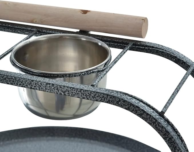 Elegant and Strong Durable Wrought Iron Parrot Bird Play Gym Ground Rolling Stand with Metal Climbing Play Ladder Easy Clean Removable Metal Pan Toy Hook Included