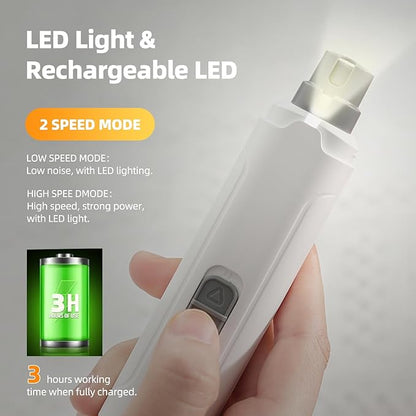 Dog Nail Grinder Powerful Rechargeable Electric Pet Nail Clippers Grooming & Smoothing for Large Medium Puppy and Cat, Dogs Nail File Cat Nail Trimmer-White