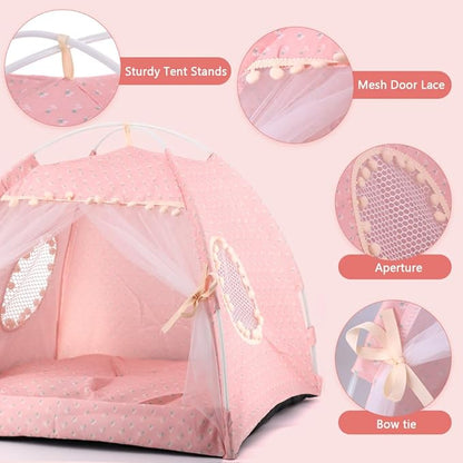 pawstrip Dog Tent Indoor Cat House Pink Puppy Bed Portable Pet Teepe Princess Dog Camping Tent Outdoor Kitten Houses Cute Bunny Nest Girl Kitty Cave (L, Light Pink)