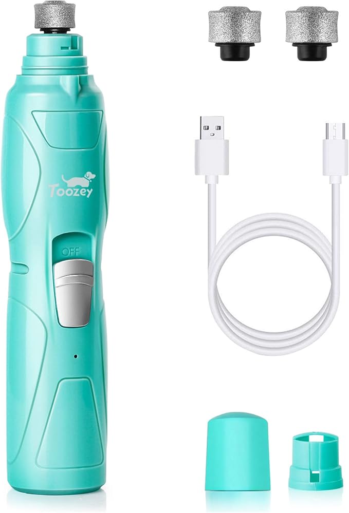 Toozey Dog Nail Grinder with LED Light, Professional 2-Speed Electric Pet Nail Trimmer with 2 Grinding Wheels, Rechargeable Quiet Dog Nail File Painless Paws Grooming for Small Medium Large Dog & Cat