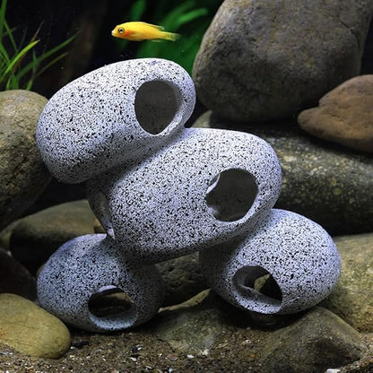 Aquarium Rock Decorations Resin Cichlids Rock with Artificial Moss Betta cave Betta Fish Tank Accessories Fish hides for Aquarium (Rock Cave)