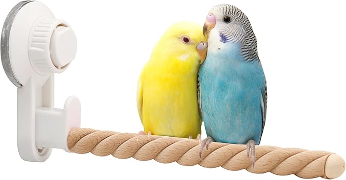 Suction Cup Bird Perch,Natural Wood Parrot Window/Bath/Car/Travel/Shower Perches Stand Portable Parakeet Grinding Stick Training Toys for Small and Medium Birds(Twist Grain)