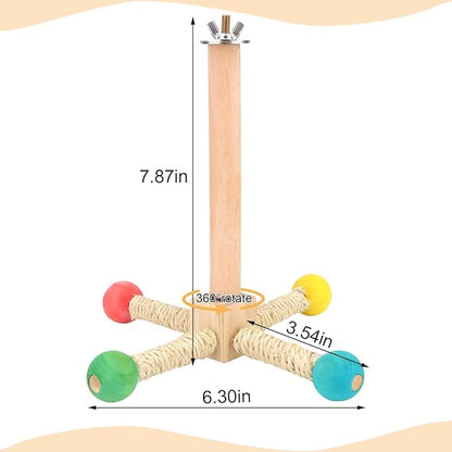 Hypeety Spinning Bird Perch Stand Toy Natural Wood Interactive Exercise Wheel Parrot Perch Toys Bird Rotating Perch for Parrot Parakeets Budgies Lovebirds Finch Conures (4 Stands)