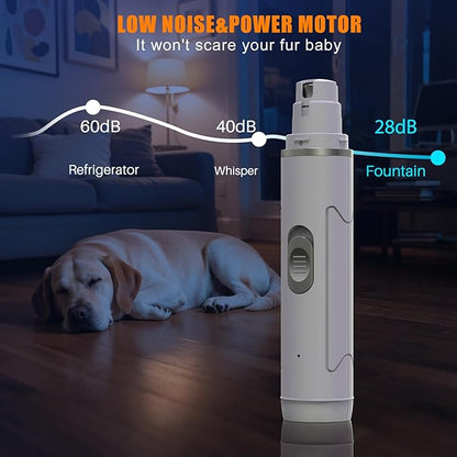 Dog Nail Grinder Quiet - Professional 2-Speed Electric Pet Nail Trimmer with Guard, Rechargeable & Painless Claw Grinder for Small Medium Large Dogs & Cats, Low Noise & Vibration