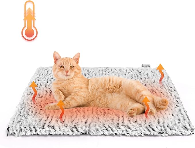 Nobleza Self Heating Cat Bed, Super Soft Thermal Dog Crate Bed Mat for Sleeping, Washable Anti-Slip Self Warming Pet Kennel Pad for Small Medium Cats Dogs Indoor Outdoor (White&Grey, M)