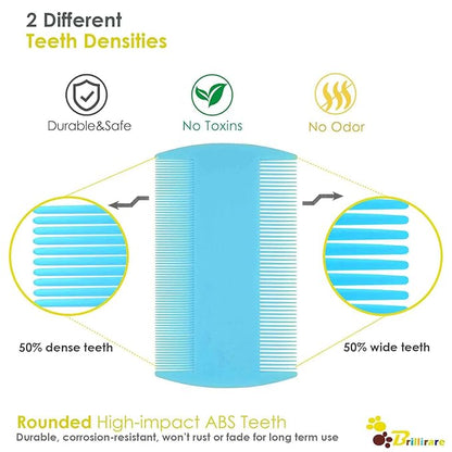 4 Pack Flea Lice Comb, Stainless Steel Dog Cat Grooming Combs with Rounded Teeth, 2-in-1 Double Sided Professional Pet Tear Stain Remover, Dematting Tool for Small, Medium & Large Pets