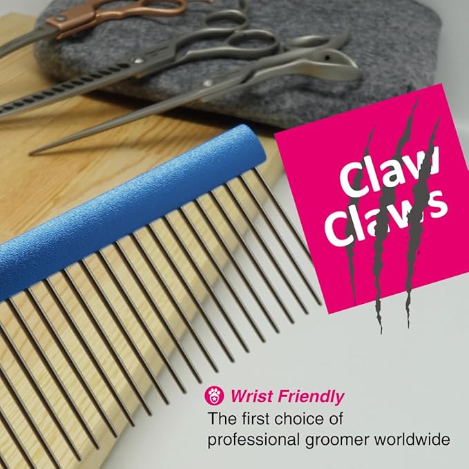 7.5" Greyhound Oval Grooming Comb  Blue Aluminum Spine, Stainless Steel Teeth Comb for Long-Haired Dogs & Cats, Removes Mats, Tangles, and Loose Fur  Lightweight for Long Time Deshedding