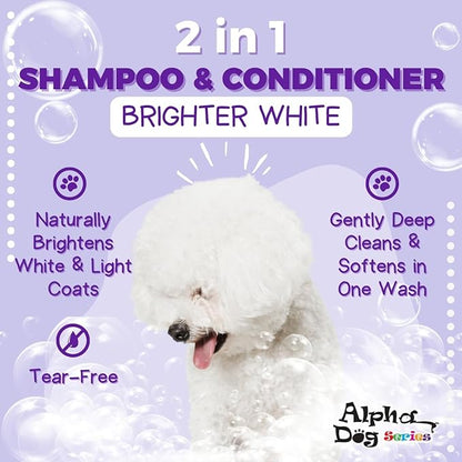 Alpha Dog Series Bright White Natural Whitening Dog Shampoo and Conditioner for Dogs with Aloe Vera, pH Balanced Dog Shampoo and Conditioner Set, Tear-Free for Sensitive Skin 26.4 Oz (Pack of 2)
