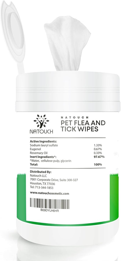 Flea and Tick Wipes for Dogs & Cats, Dog Flea and TIick Treatment Prevention Wipes, All Natural Grooming Wipes for Cleaning, Help with Ticks, Fleas, Eggs & Larvea, 160 Count