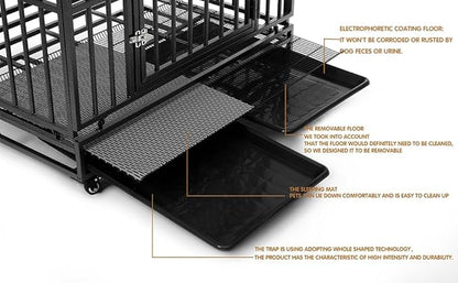Heavy Duty Extra Large Dog Crate with Wheels - Indestructible 42/46 Inch Chew-Proof, Escape-Proof Kennel for High-Anxiety and Extra Large Dogs