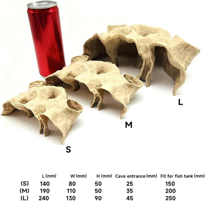 Aquarium Decor, 3D Printed Natural Tunnel Pleco Cave, Fish Hideout Decor for Cichlid, Clown Loach & Kuhli Loach (White)