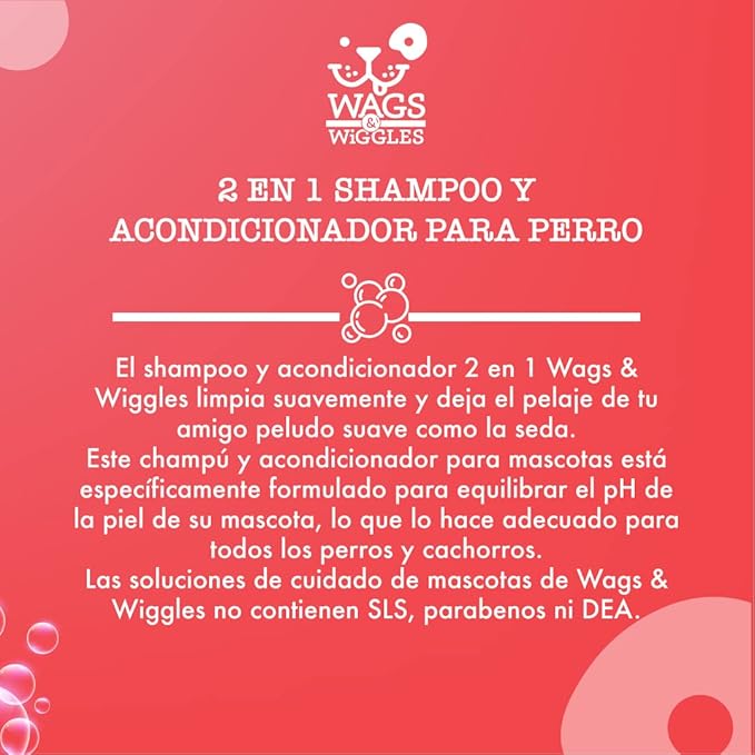 Wags & Wiggles Double Trouble 2-in-1 Dog Shampoo & Conditioner | Cleansing and Nourishing Shampoo and Conditioner for Dogs | Fruity Watermelon Scent, 16 Ounces (Pack of 2)