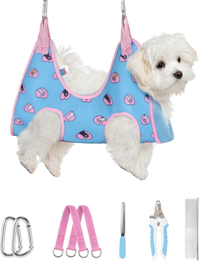 Supet Relaxation Hammock Harness for Pet Grooming - Cat & Dog Restraint Sling for Nail Trimming, Clipping & Grooming (XS)