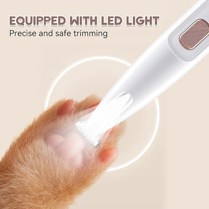 Dog Paw Trimmer with LED Light, Paw Trimmer for Dogs Electric, Pet Hair Clippers Rechargeable Low Noise, Grooming Shaver for Cat's Eyes Face Ears Feet, Fully Waterproof (White)