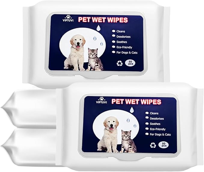Dog Wipes for Paws and Butt  4 Pack (320 Ct) Unscented Pet Wipes for Dogs & Cats  Extra Thick, Hypoallergenic & Lint-Free Cleaning Wipes for Face, Ears, and Sensitive Areas  Travel & Home Use