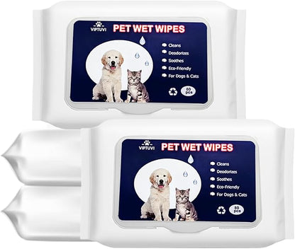 Dog Wipes for Paws and Butt  4 Pack (320 Ct) Unscented Pet Wipes for Dogs & Cats  Extra Thick, Hypoallergenic & Lint-Free Cleaning Wipes for Face, Ears, and Sensitive Areas  Travel & Home Use