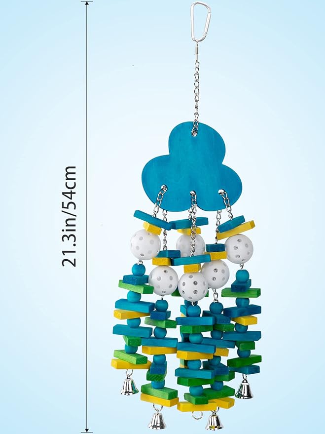 Parrot Toys for Large Birds, Parrots Chew Toy Gift with Colorful Wood Blocks and Bells for Macaws African Grey and Amazon Parrots (Blueberry Style)