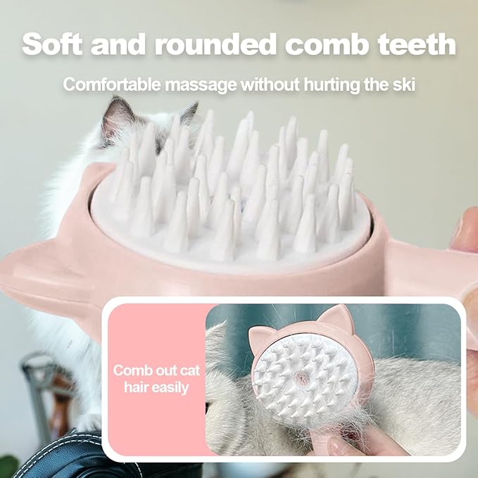 Cat Steamy Brush Dog brushes for Shedding Grooming, Lightweight Skin Friendly Pet Brush Hair Removal Comb Brushes for Long or Medium Haired Cats(Pink)