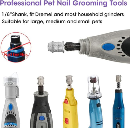 Nail Diamond Bits for Dog Dremel - Dog Nail Grinder Attachment - 1/8" Pet Nail Grinder Wheel Work with Dremel Sanding Drums for Dogs&Pet Nail Grooming
