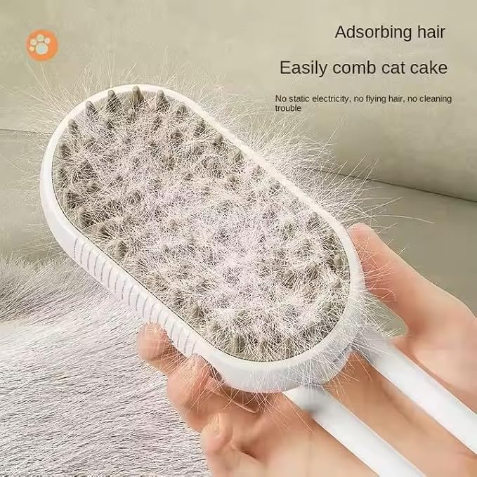 3-in-1 Steam Pet Brush for Cats & Dogs  Self-Cleaning Grooming Comb with Spray Mist, Massage & Shedding, Rechargeable USB, Anti-Static, Foldable Handle (TAN)