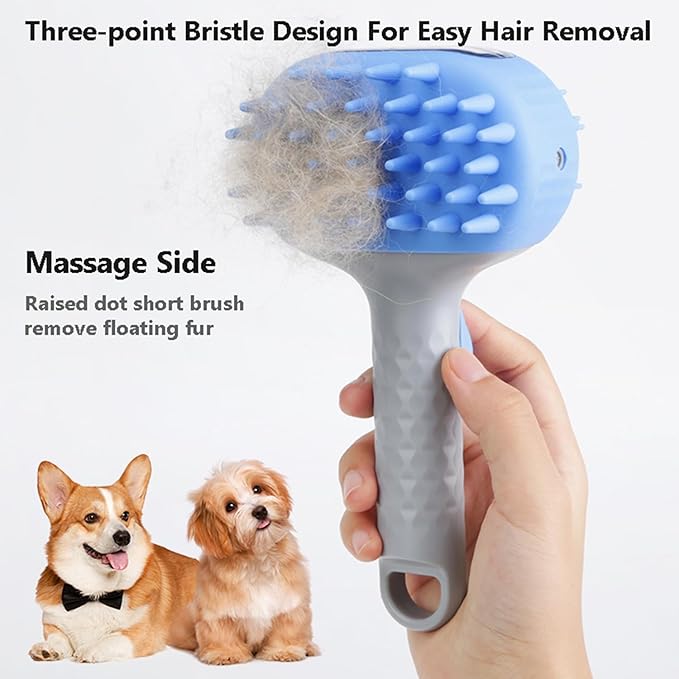 2 in1 Silicone Dog Cat Bath Brush, Pet Shampoo Brush Scrubber Massage Dispenser, Soft Silicone Grooming Shower Brush for Short Long Haired Dogs and Cats Washing (Blue)