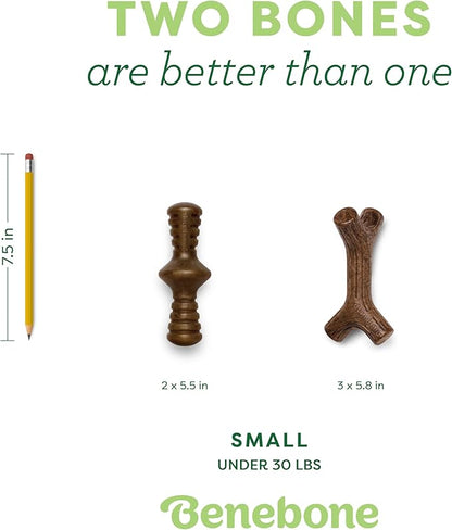 Benebone 2-Pack Maplestick/Zaggler Durable Dog Chew Toys, Real Maplewood, Real Bacon, Made in USA Small