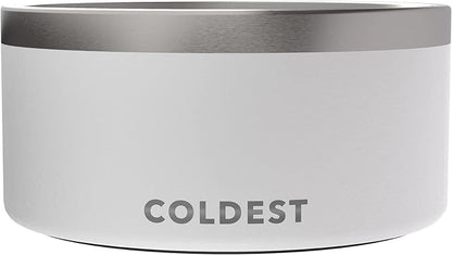 Coldest Dog Bowl - Anti Rust Metal, Non Slip, 3 Layers Insulated Stainless Steel Dog Bowls - Spill Proof & Heavy Duty - Water Bowl for Dogs, Cats & Pets, Dish Washer Safe (200 oz, Epic White)