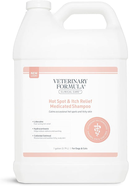 Veterinary Formula Clinical Care Hot Spot & Itch Relief Medicated Shampoo for Dogs and Cats 128oz  Helps Alleviate Sensitive Skin, Scratching, and Licking of Coat