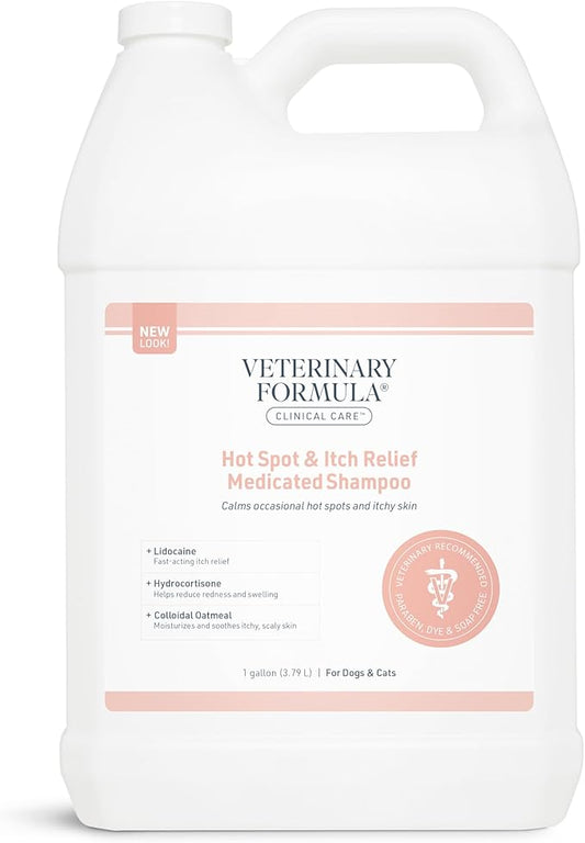 Veterinary Formula Clinical Care Hot Spot & Itch Relief Medicated Shampoo for Dogs and Cats 128oz  Helps Alleviate Sensitive Skin, Scratching, and Licking of Coat