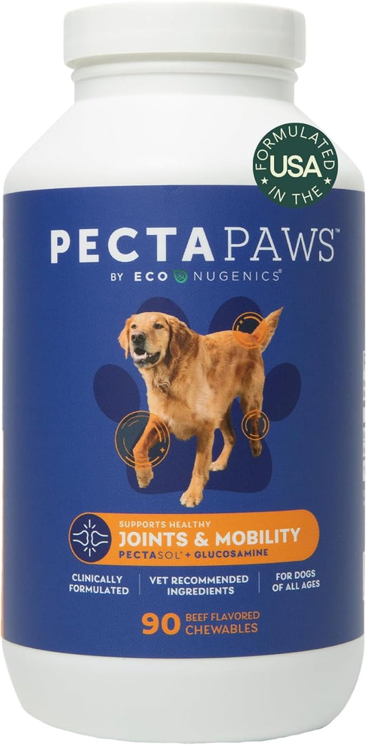 ecoNugenics PectaPaws Chewable Dog Supplements – Beef Flavor, 90 Count – PectaSol Modified Citrus Pectin + Glucosamine HCI for Dogs of All Ages, Supports Mobility, Joints, Immune Function, Pain Relief