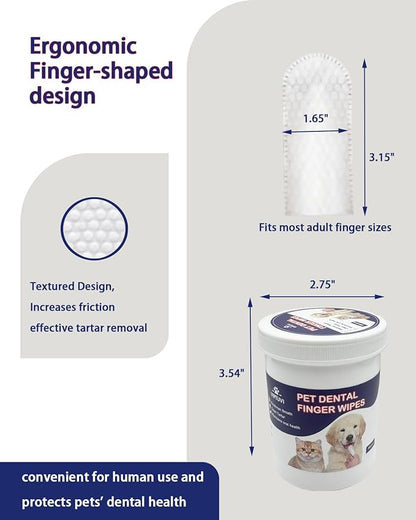 Dog Dental Wipes – Pet Teeth Cleaning Finger Pads for Dogs & Cats, 50 Count – Remove Plaque & Tartar, Freshen Breath, Easy Oral Care, Tea Polyphenol Formula