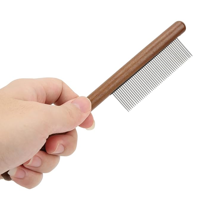 Pet Comb for Grooming Logh Haired - Dog and Cat Flea Comb - Removes and Prevents Matted Fur Brush - Stainless Steel Teeth Grooming Comb for Pet Cleaning Styling Hair