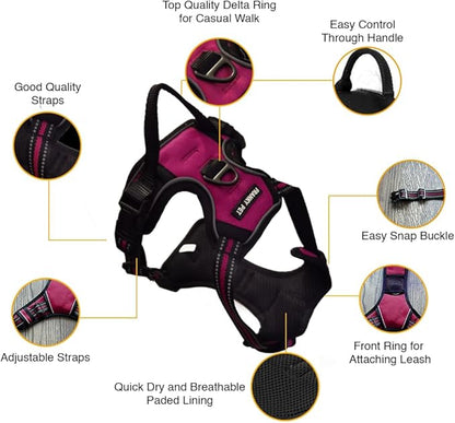 Dog Harness and Leash Duo, No Pull Vest Harness with 5 Ft Leash, Soft padded Vest, No-Choke Oxford Pet Harness, Easy Control Handle and Adjustable Pet Harness (Rose Red, Medium)