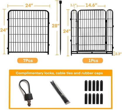24 in(H) Decorative Garden Fences with Gate, 8 Panels Total 15.7 ft(L) Heavy Duty Iron Animal Barrier Fence for Yard,Suitable for Indoor Pet Fence Or Outdoor Dog Fencing, Garden Border Fence